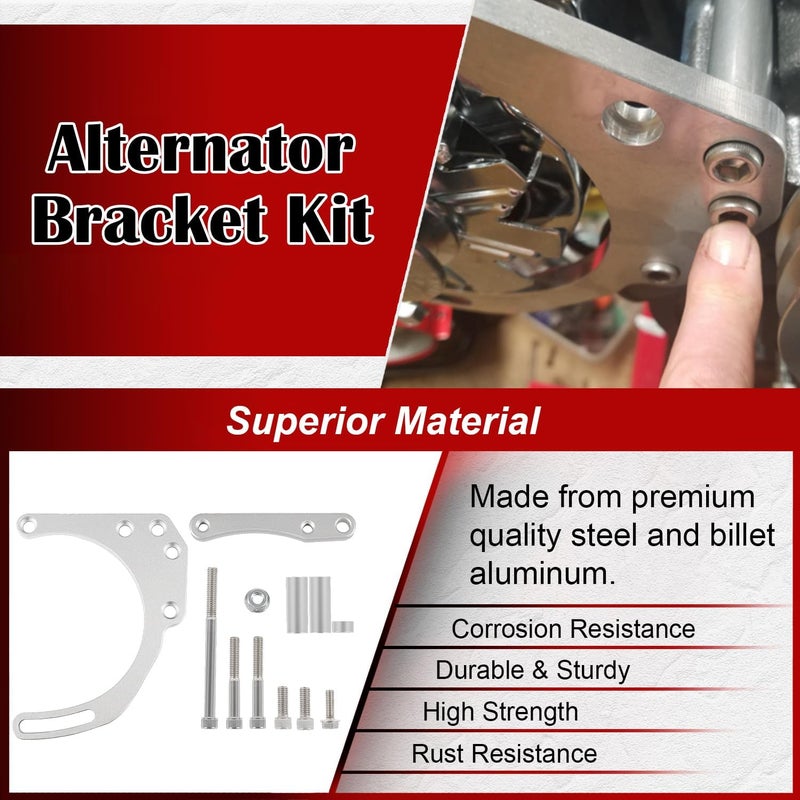 Deargooday LWP Low Mount Alternator Bracket Double Hump Heads Adjustable Billet Kit for Small Block Chevy SBC 305 327 350 5.0L 5.7L V8 Eight Cylinder Long Water Pump Carburetor V Belt - Image 3